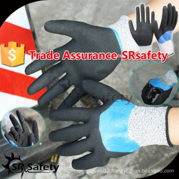 SRSAFETY 13G Seamless Knitted with water proof sandy double nitrile gloves safety working gloves